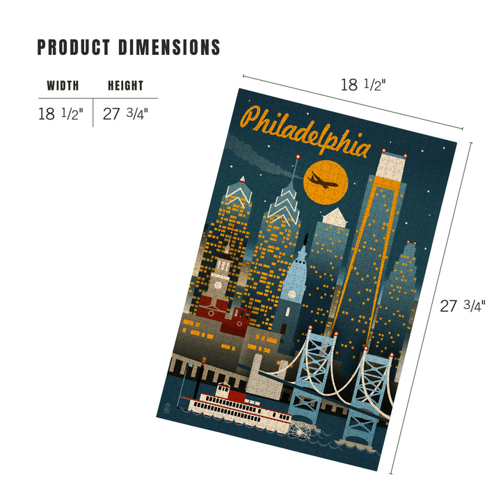 Philadelphia, Pennsylvania, ND, Retro Skyline, Jigsaw Puzzle Puzzle Lantern Press 