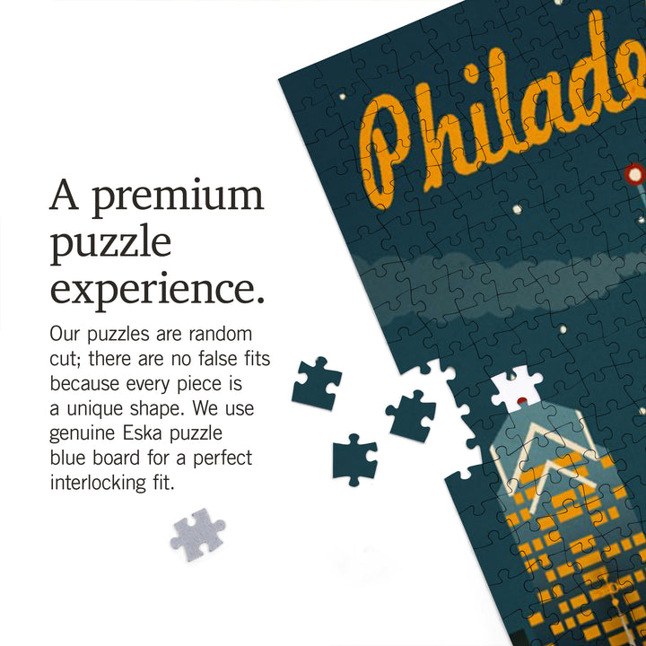 Philadelphia, Pennsylvania, ND, Retro Skyline, Jigsaw Puzzle Puzzle Lantern Press 