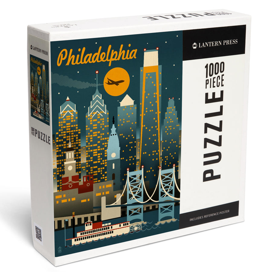 Philadelphia, Pennsylvania, ND, Retro Skyline, Jigsaw Puzzle Puzzle Lantern Press 
