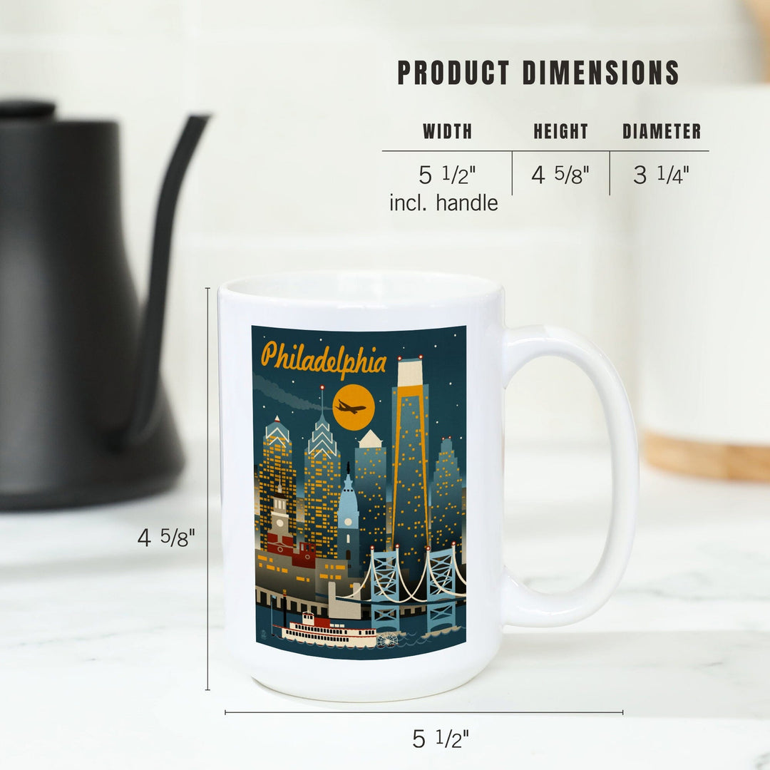 Philadelphia, Pennsylvania, ND, Retro Skyline, Lantern Press Artwork, Ceramic Mug Mugs Lantern Press 