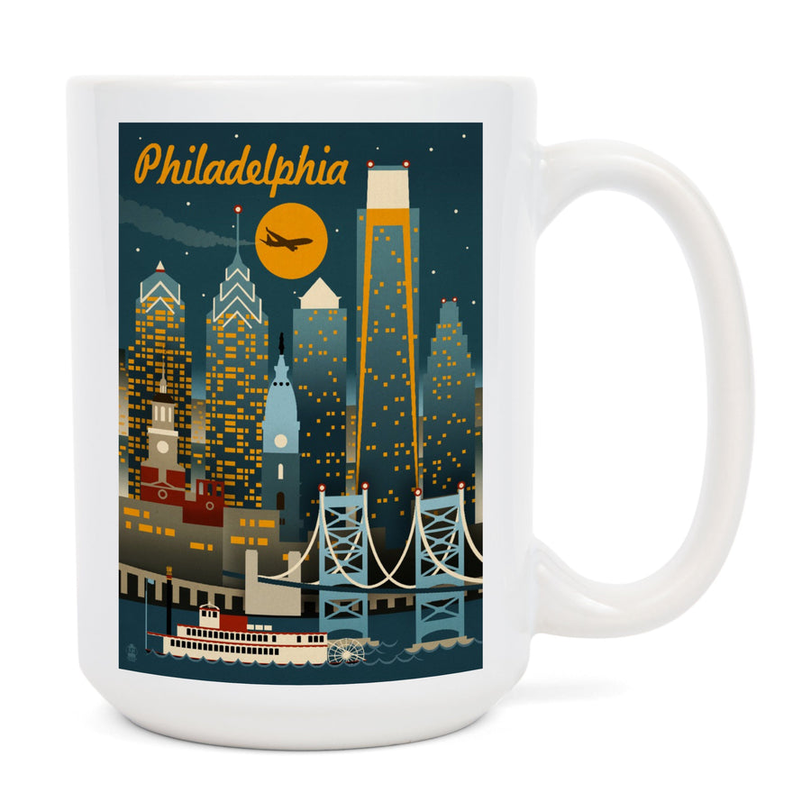 Philadelphia, Pennsylvania, ND, Retro Skyline, Lantern Press Artwork, Ceramic Mug Mugs Lantern Press 