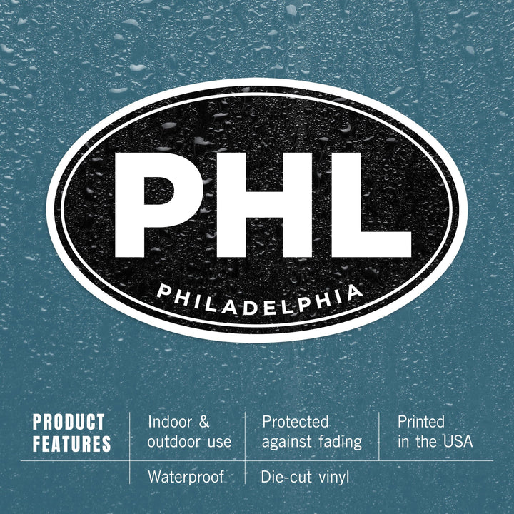 Philadelphia, Pennsylvania, PHL, Black, Contour, Vinyl Sticker Sticker Lantern Press 