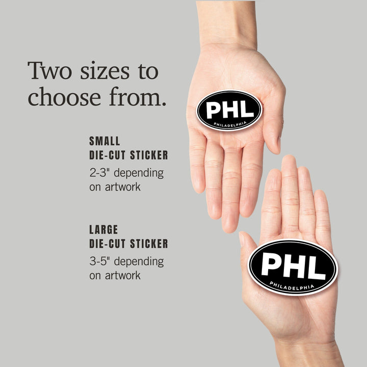 Philadelphia, Pennsylvania, PHL, Black, Contour, Vinyl Sticker Sticker Lantern Press 