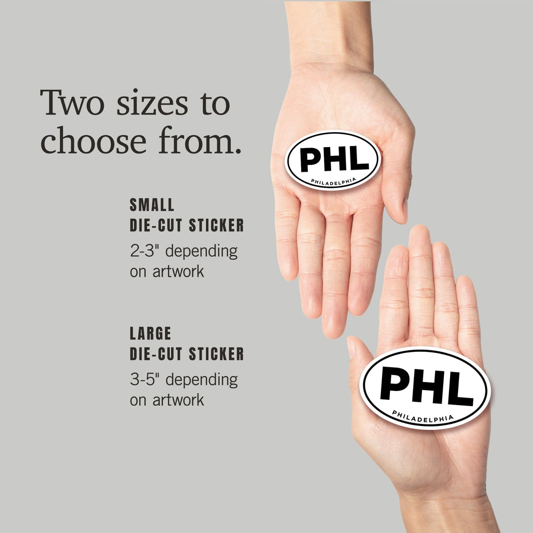 Philadelphia, Pennsylvania, PHL, Contour, Vinyl Sticker Sticker Lantern Press 