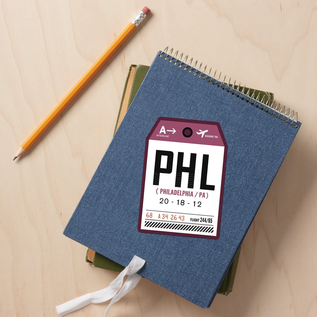 Philadelphia, Pennsylvania, PHL, Luggage Tag, Contour, Vinyl Sticker Sticker Lantern Press 