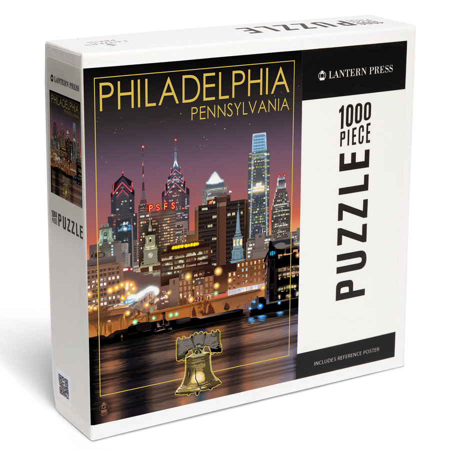 Philadelphia, Pennsylvania, Photography, Skyline at Night, Jigsaw Puzzle Puzzle Lantern Press 