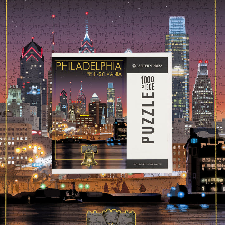 Philadelphia, Pennsylvania, Photography, Skyline at Night, Jigsaw Puzzle Puzzle Lantern Press 
