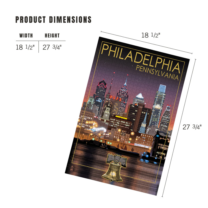 Philadelphia, Pennsylvania, Photography, Skyline at Night, Jigsaw Puzzle Puzzle Lantern Press 