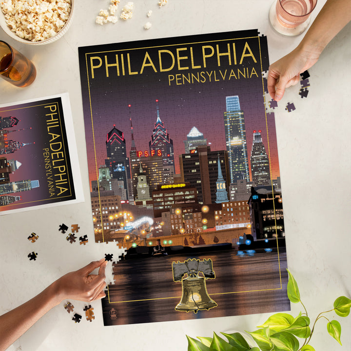 Philadelphia, Pennsylvania, Photography, Skyline at Night, Jigsaw Puzzle Puzzle Lantern Press 