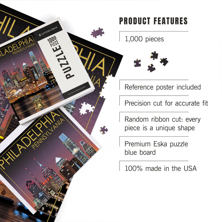 Philadelphia, Pennsylvania, Photography, Skyline at Night, Jigsaw Puzzle Puzzle Lantern Press 