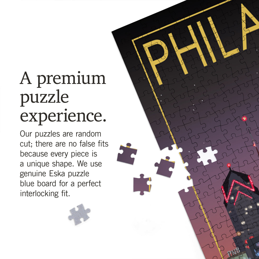 Philadelphia, Pennsylvania, Photography, Skyline at Night, Jigsaw Puzzle Puzzle Lantern Press 