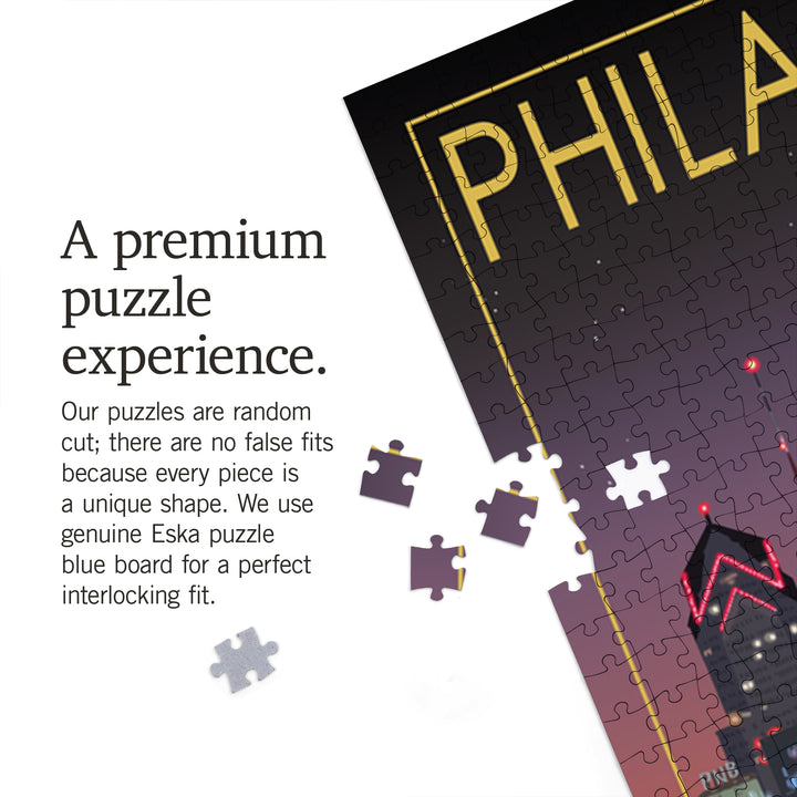 Philadelphia, Pennsylvania, Photography, Skyline at Night, Jigsaw Puzzle Puzzle Lantern Press 