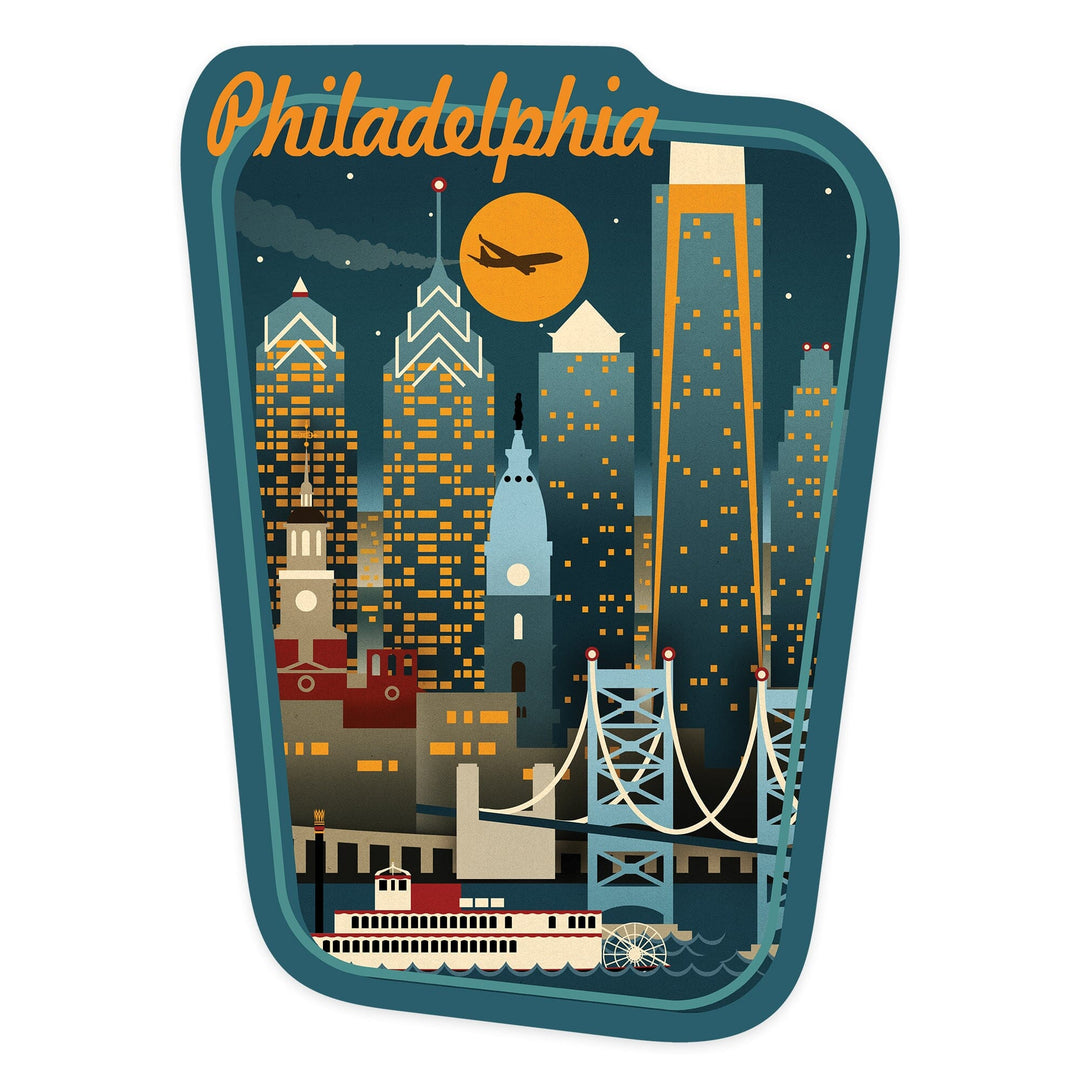 Philadelphia, Pennsylvania, Retro Skyline, Contour, Vinyl Sticker Sticker Lantern Press 