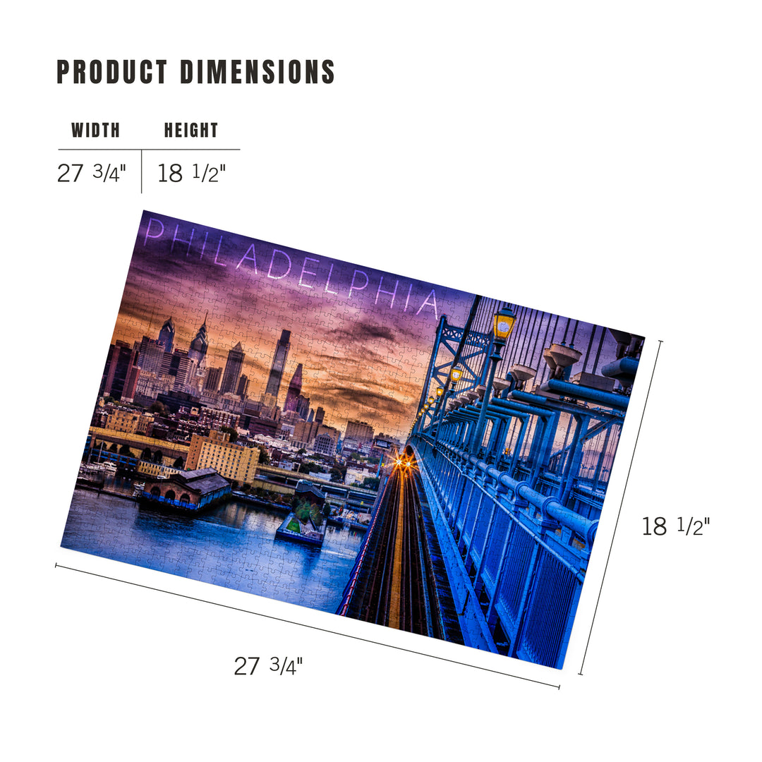 Philadelphia, Pennsylvania, Skyline and Bridge Sunset, Jigsaw Puzzle Puzzle Lantern Press 