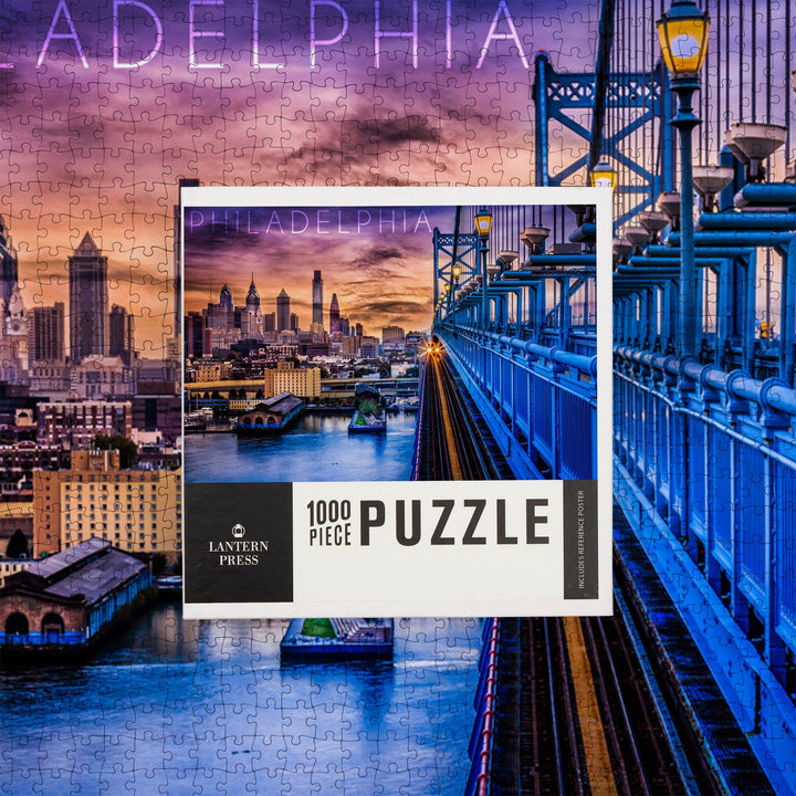 Philadelphia, Pennsylvania, Skyline and Bridge Sunset, Jigsaw Puzzle Puzzle Lantern Press 