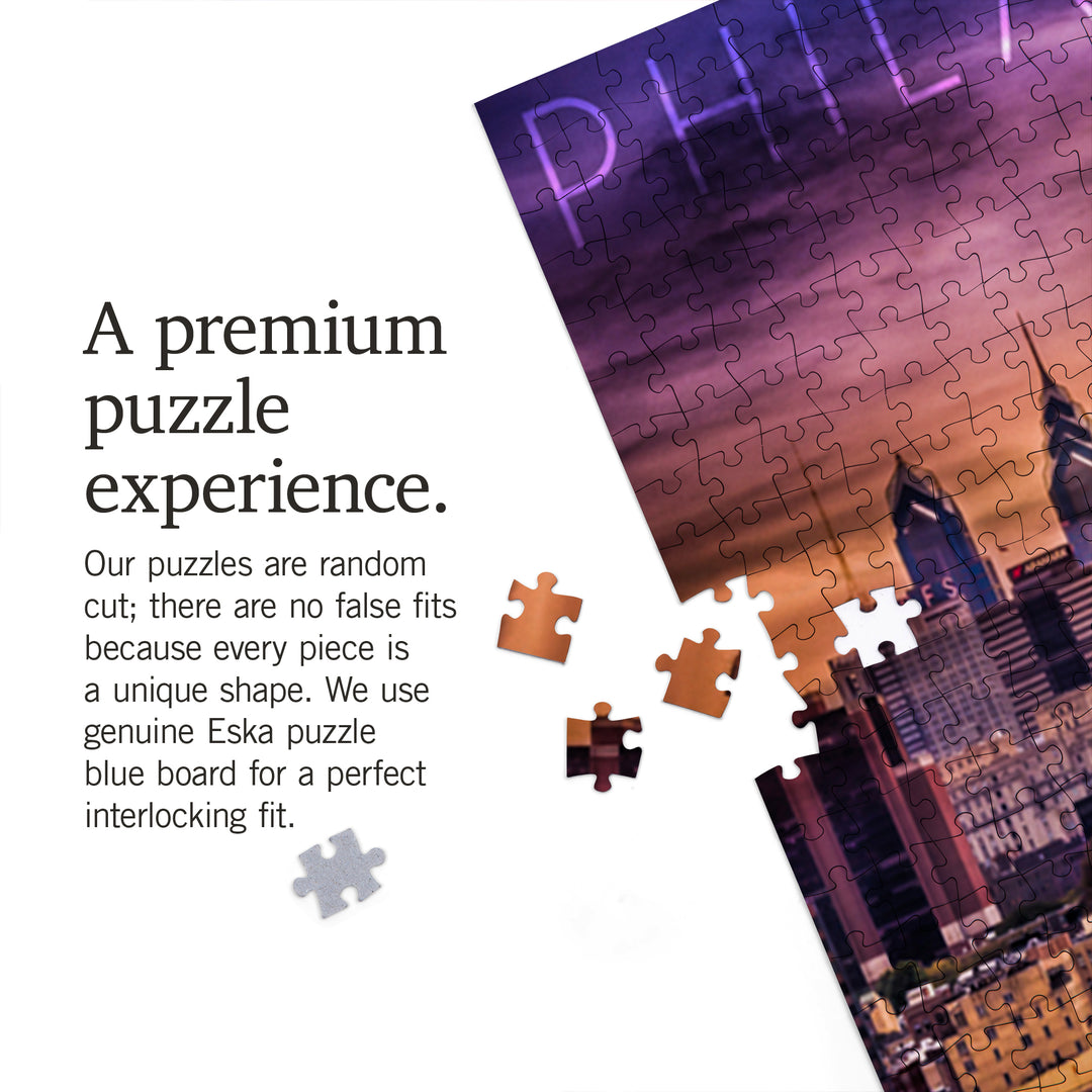 Philadelphia, Pennsylvania, Skyline and Bridge Sunset, Jigsaw Puzzle Puzzle Lantern Press 