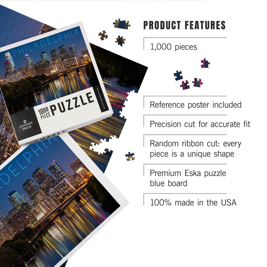 Philadelphia, Pennsylvania, Skyline at Night, Jigsaw Puzzle Puzzle Lantern Press 