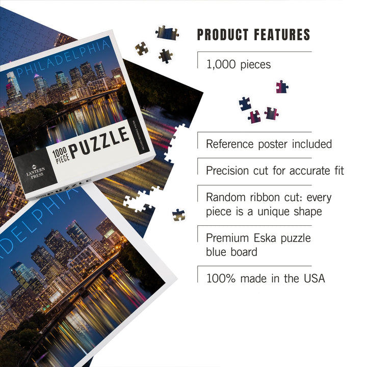 Philadelphia, Pennsylvania, Skyline at Night, Jigsaw Puzzle Puzzle Lantern Press 