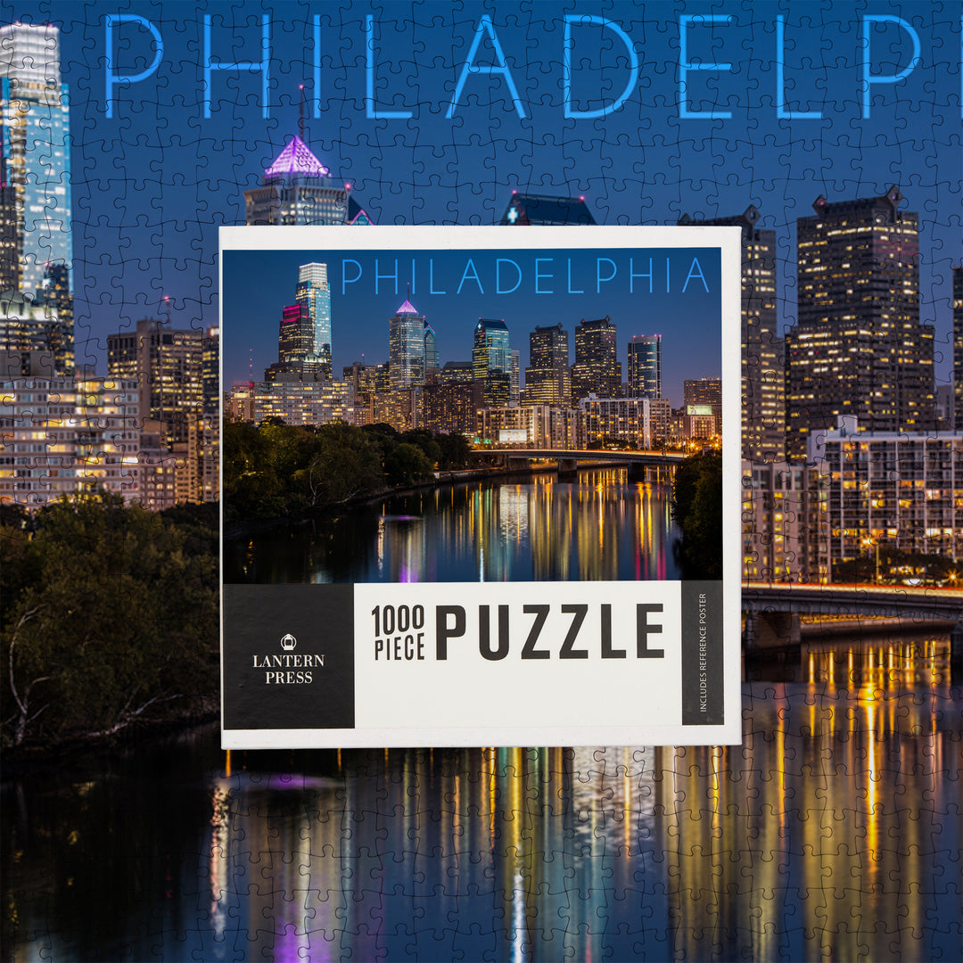 Philadelphia, Pennsylvania, Skyline at Night, Jigsaw Puzzle Puzzle Lantern Press 