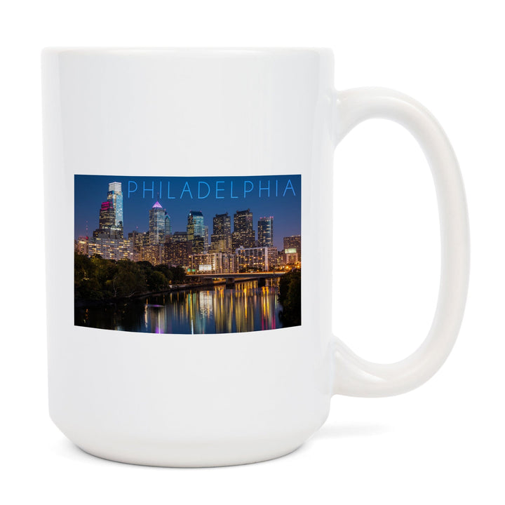 Philadelphia, Pennsylvania, Skyline at Night, Lantern Press Photography, Ceramic Mug Mugs Lantern Press 