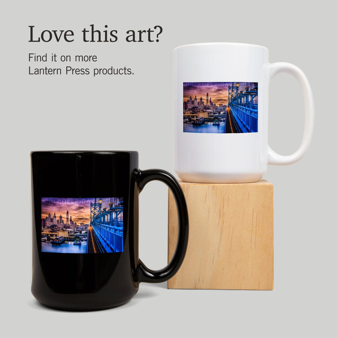 Philadelphia, Pennsylvania, Skyline & Bridge Sunset, Lantern Press Photography, Ceramic Mug Mugs Lantern Press 