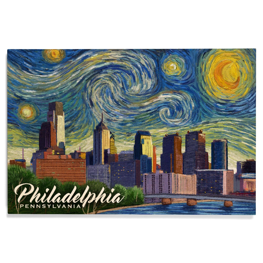 Philadelphia, Pennsylvania, Starry Night City Series, Lantern Press Artwork, Wood Signs and Postcards Wood Lantern Press 
