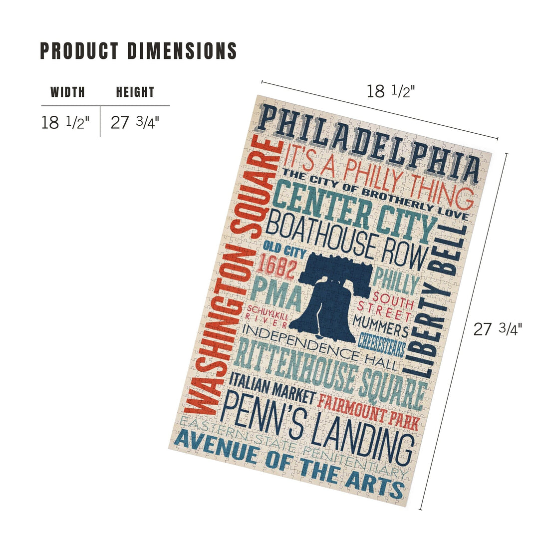 Philadelphia, Pennsylvania, Typography, Jigsaw Puzzle Puzzle Lantern Press 
