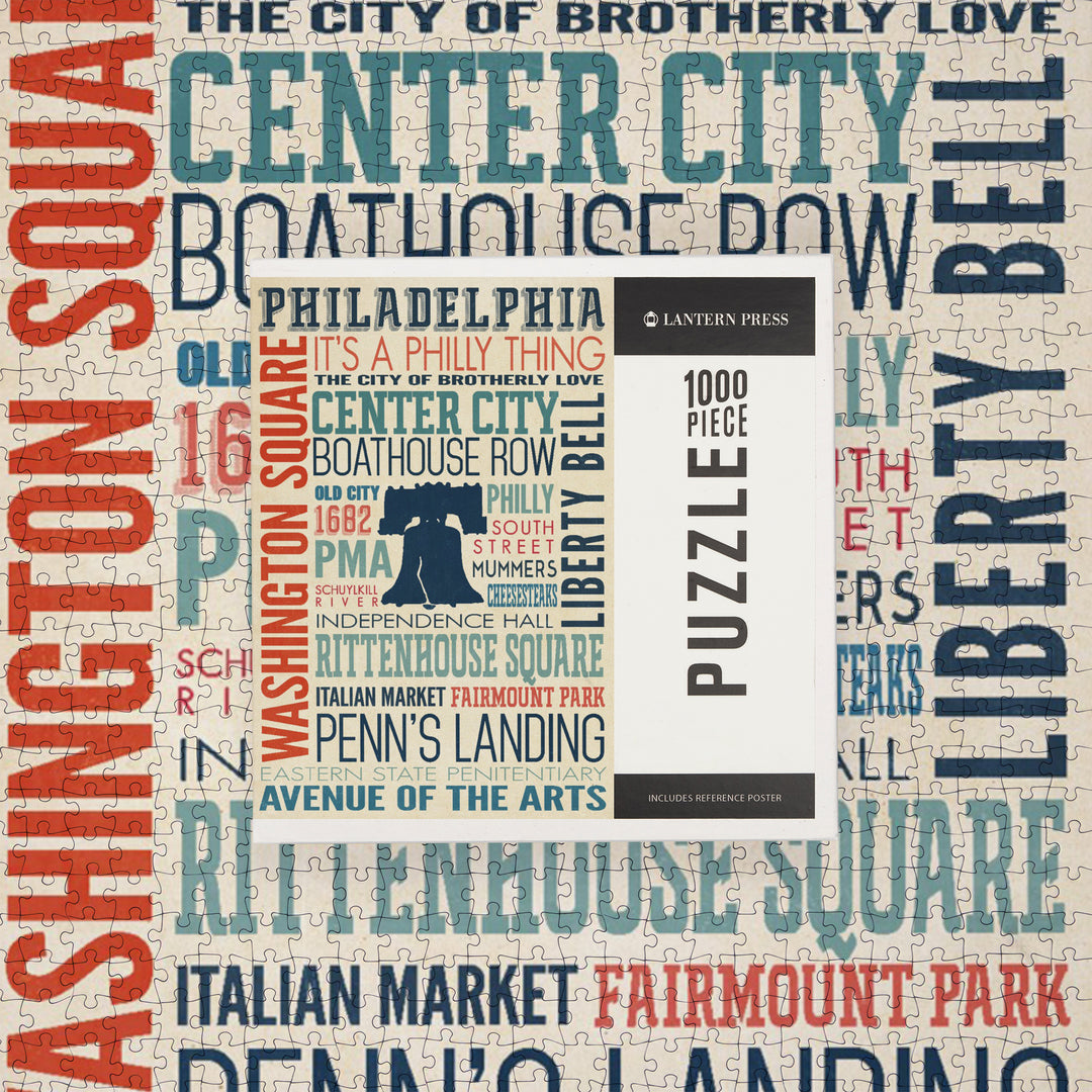 Philadelphia, Pennsylvania, Typography, Jigsaw Puzzle Puzzle Lantern Press 
