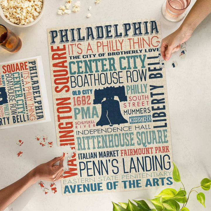 Philadelphia, Pennsylvania, Typography, Jigsaw Puzzle Puzzle Lantern Press 
