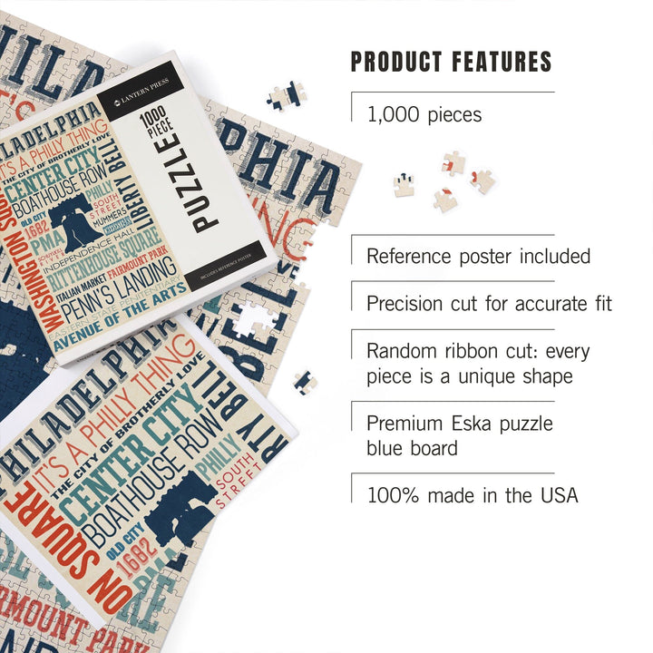 Philadelphia, Pennsylvania, Typography, Jigsaw Puzzle Puzzle Lantern Press 