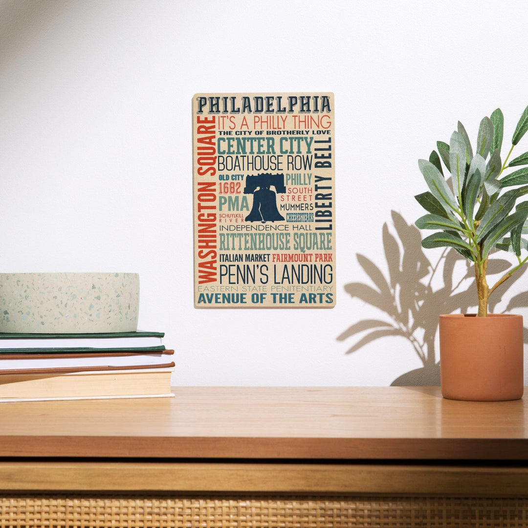 Philadelphia, Pennsylvania, Typography, Lantern Press Artwork, Wood Signs and Postcards Wood Lantern Press 