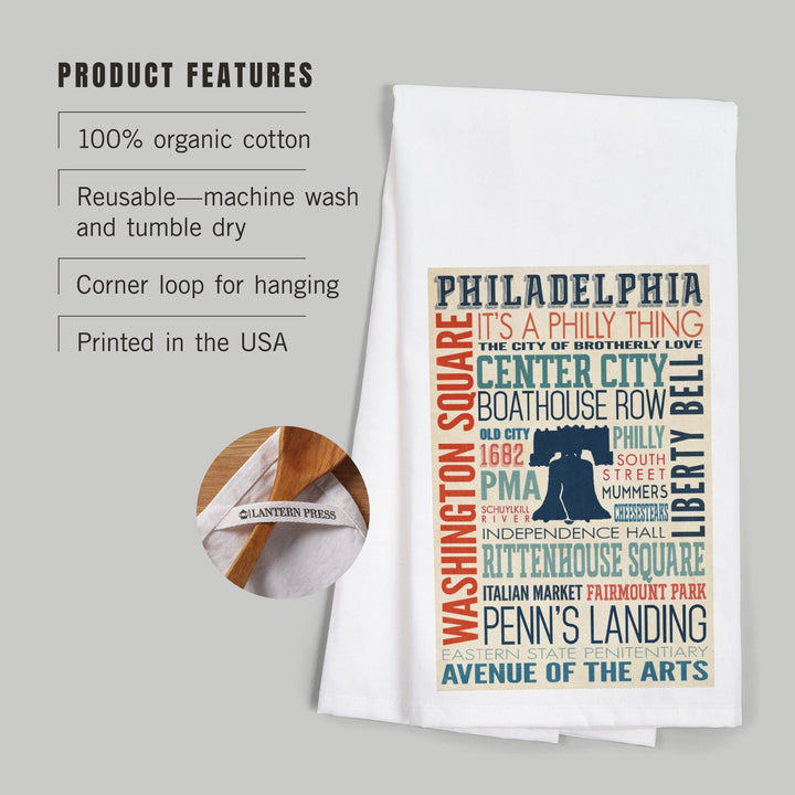 Philadelphia, Pennsylvania, Typography, Organic Cotton Kitchen Tea Towels Kitchen Lantern Press 