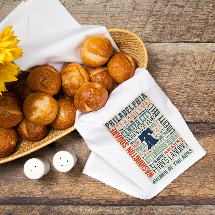 Philadelphia, Pennsylvania, Typography, Organic Cotton Kitchen Tea Towels Kitchen Lantern Press 