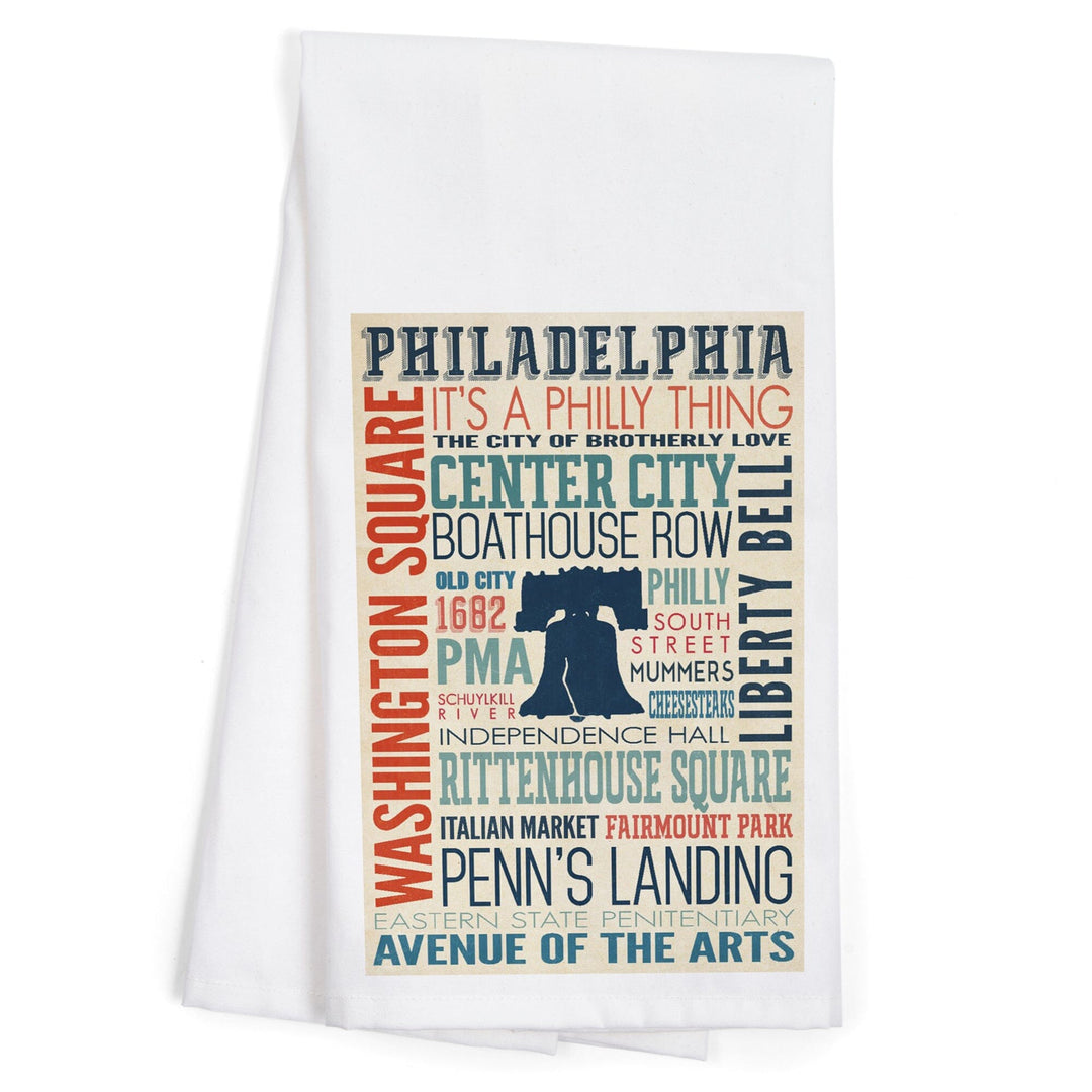 Philadelphia, Pennsylvania, Typography, Organic Cotton Kitchen Tea Towels Kitchen Lantern Press 