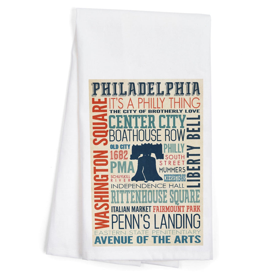 Philadelphia, Pennsylvania, Typography, Organic Cotton Kitchen Tea Towels Kitchen Lantern Press 