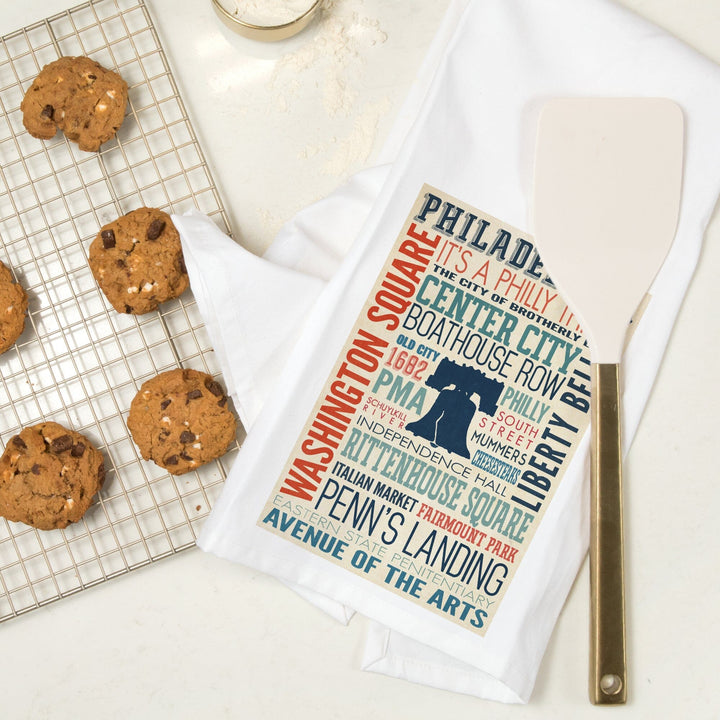 Philadelphia, Pennsylvania, Typography, Organic Cotton Kitchen Tea Towels Kitchen Lantern Press 