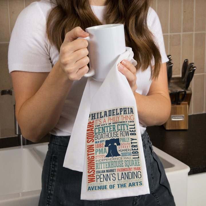 Philadelphia, Pennsylvania, Typography, Organic Cotton Kitchen Tea Towels Kitchen Lantern Press 