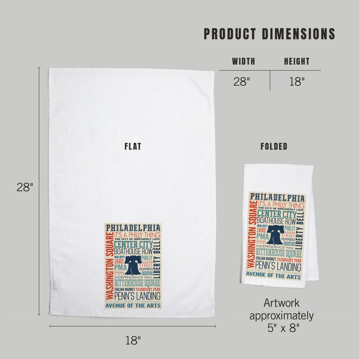 Philadelphia, Pennsylvania, Typography, Organic Cotton Kitchen Tea Towels Kitchen Lantern Press 