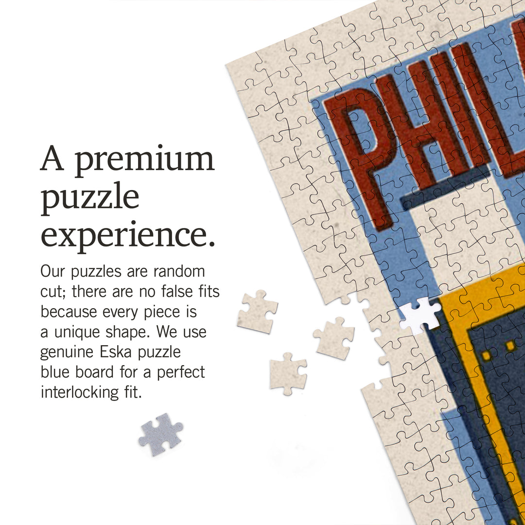 Philadelphia, Pennsylvania, Woodblock, Jigsaw Puzzle Puzzle Lantern Press 