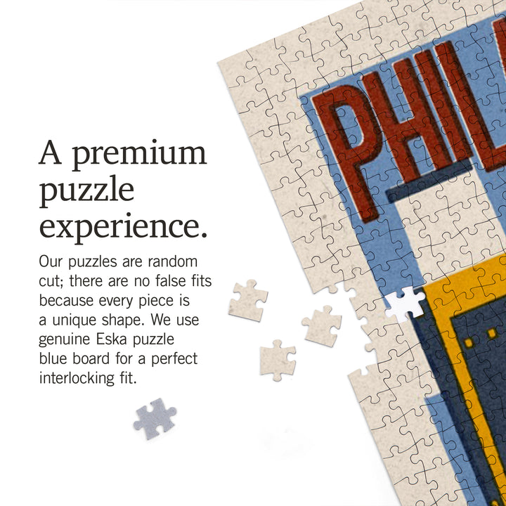 Philadelphia, Pennsylvania, Woodblock, Jigsaw Puzzle Puzzle Lantern Press 