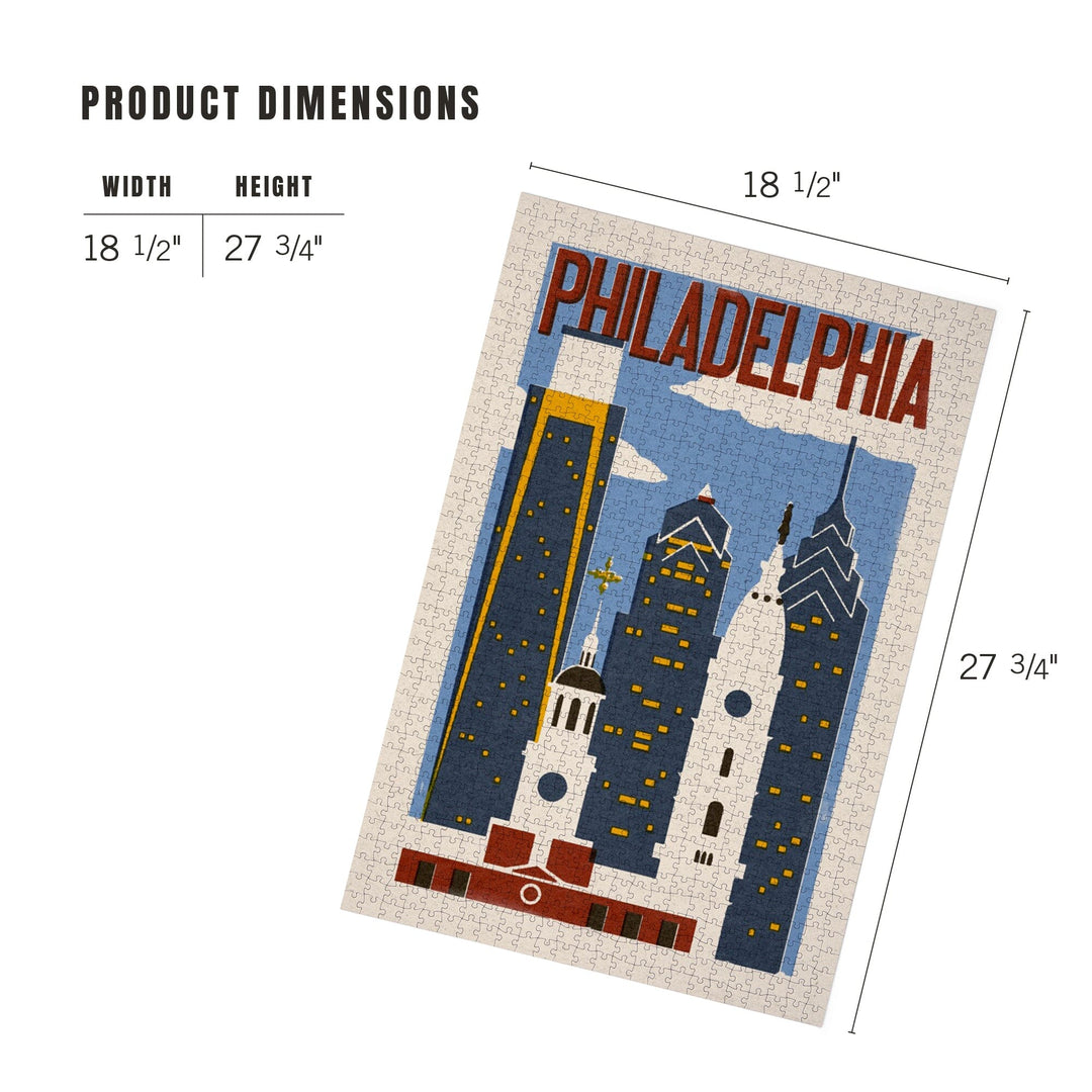 Philadelphia, Pennsylvania, Woodblock, Jigsaw Puzzle Puzzle Lantern Press 
