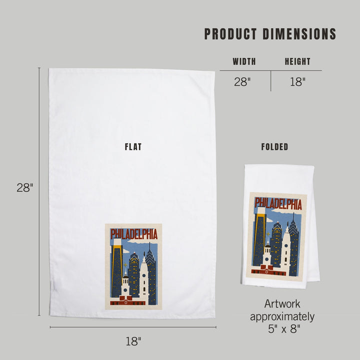 Philadelphia, Pennsylvania, Woodblock, Organic Cotton Kitchen Tea Towels Kitchen Lantern Press 