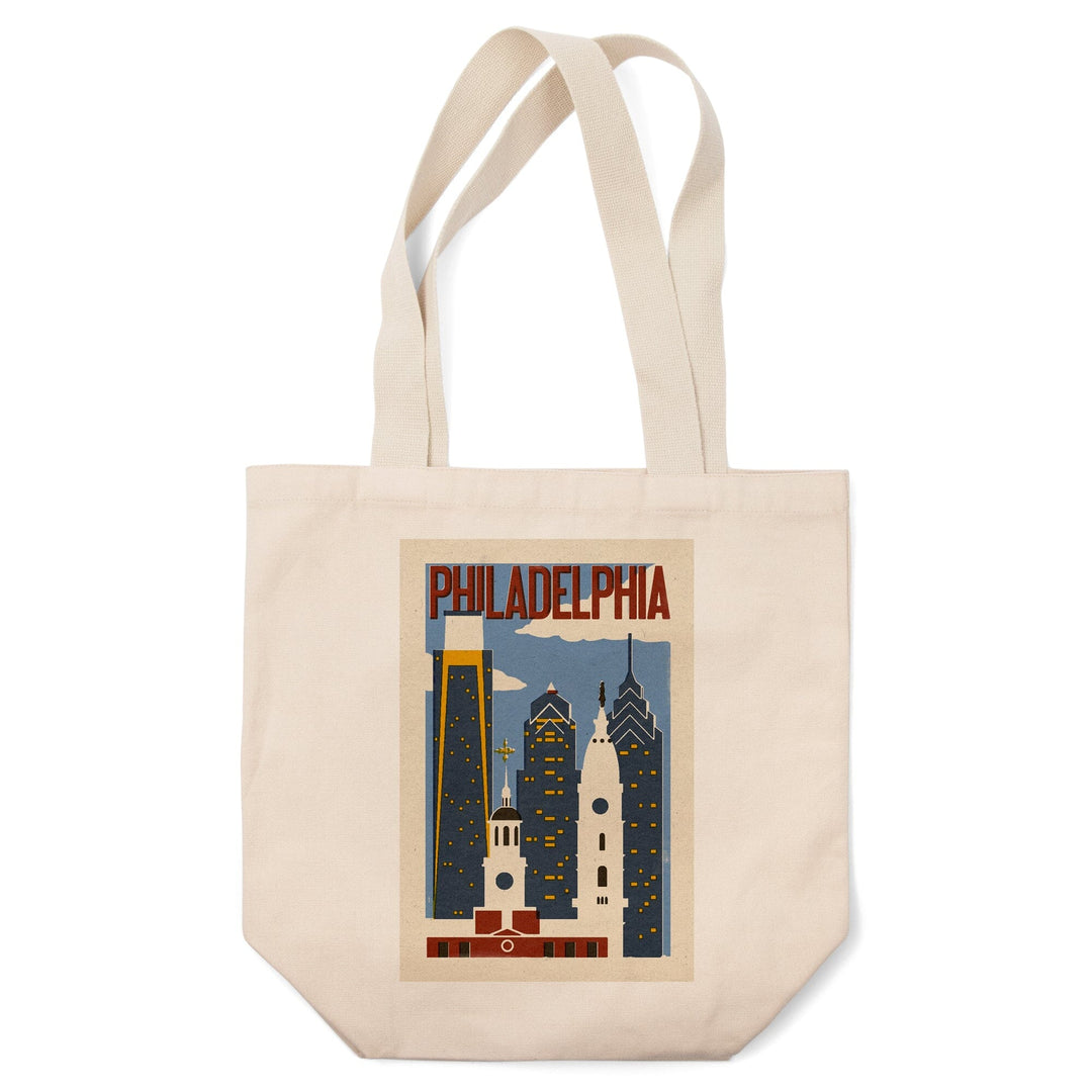 Philadelphia, Pennsylvania, Woodblock, Tote Bag Totes Lantern Press 