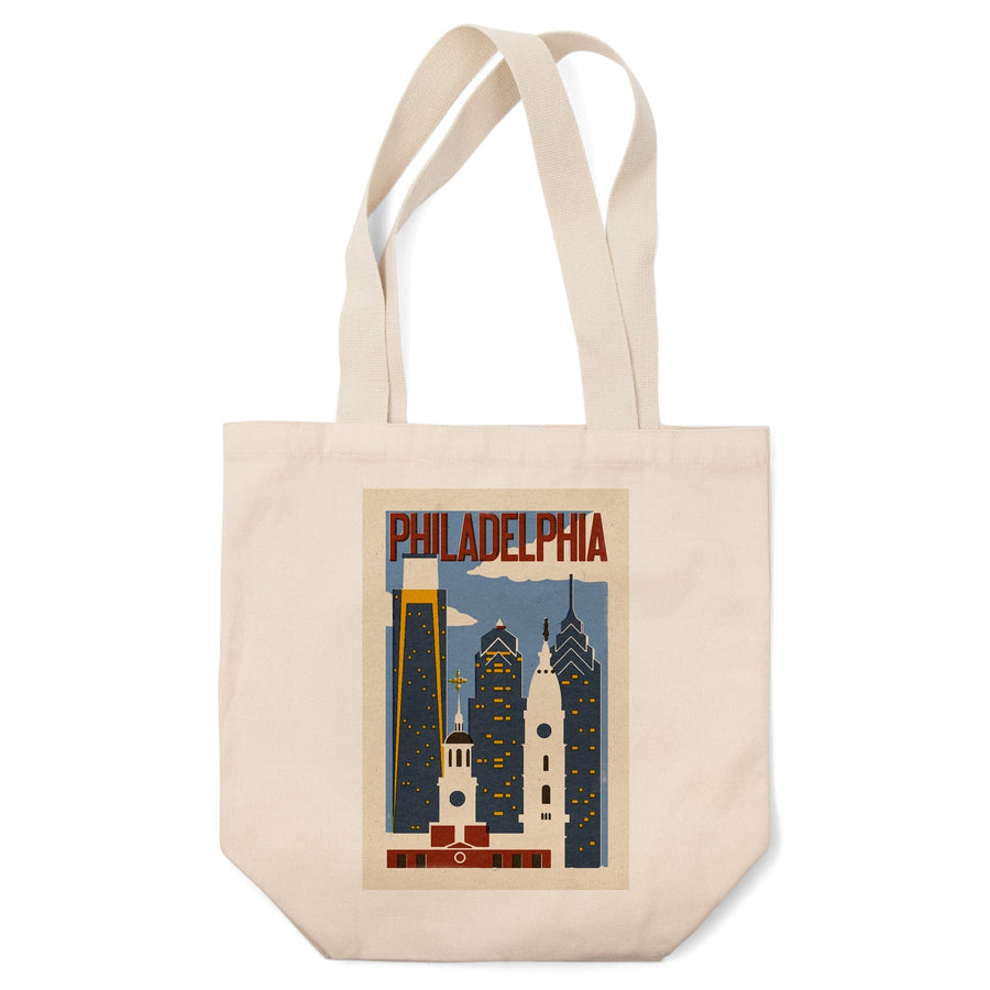 Philadelphia, Pennsylvania, Woodblock, Tote Bag Totes Lantern Press 