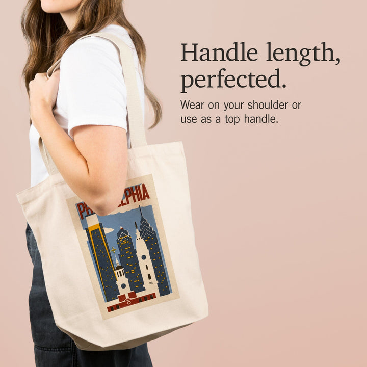 Philadelphia, Pennsylvania, Woodblock, Tote Bag Totes Lantern Press 