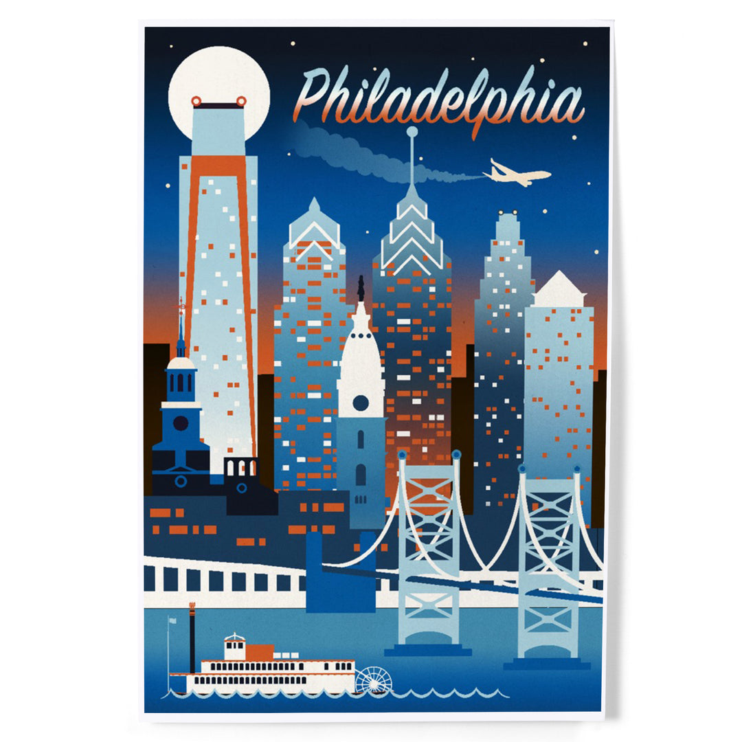 Philadelphia Retro Skyline Chromatic, Art & Giclee Prints Art Lantern Press 8 x 12 Art Print 