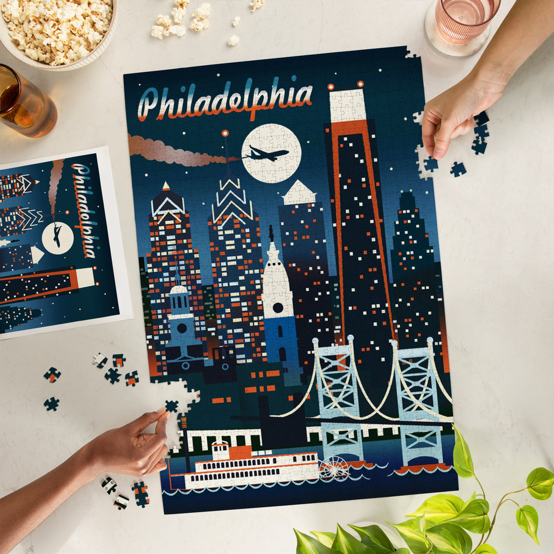 Philadelphia, Retro Skyline Chromatic Series, Jigsaw Puzzle Puzzle Lantern Press 