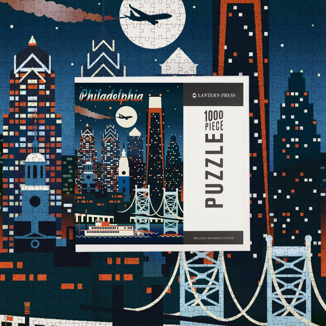 Philadelphia, Retro Skyline Chromatic Series, Jigsaw Puzzle Puzzle Lantern Press 
