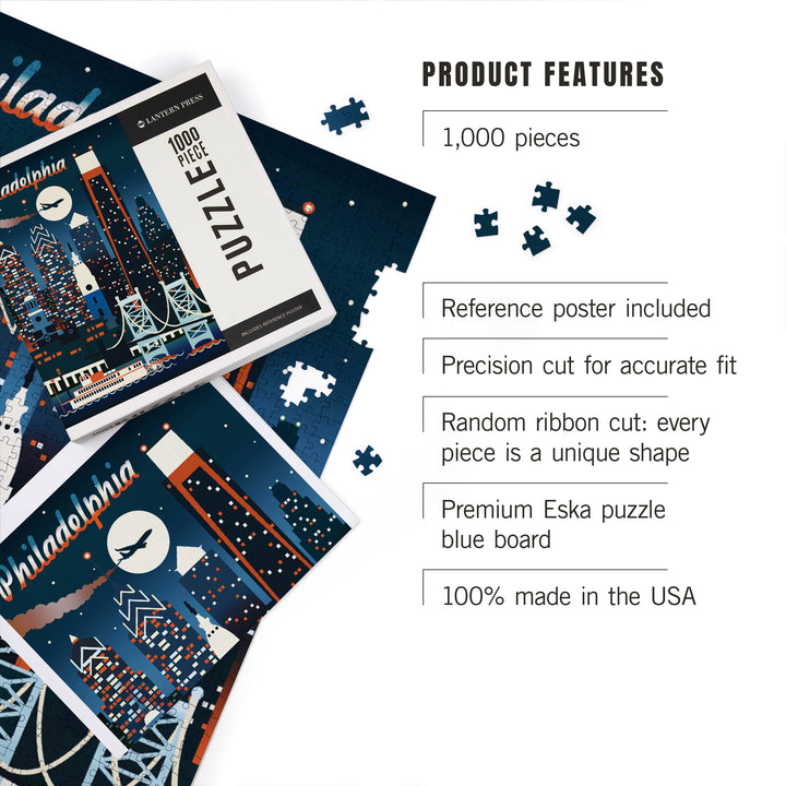 Philadelphia, Retro Skyline Chromatic Series, Jigsaw Puzzle Puzzle Lantern Press 