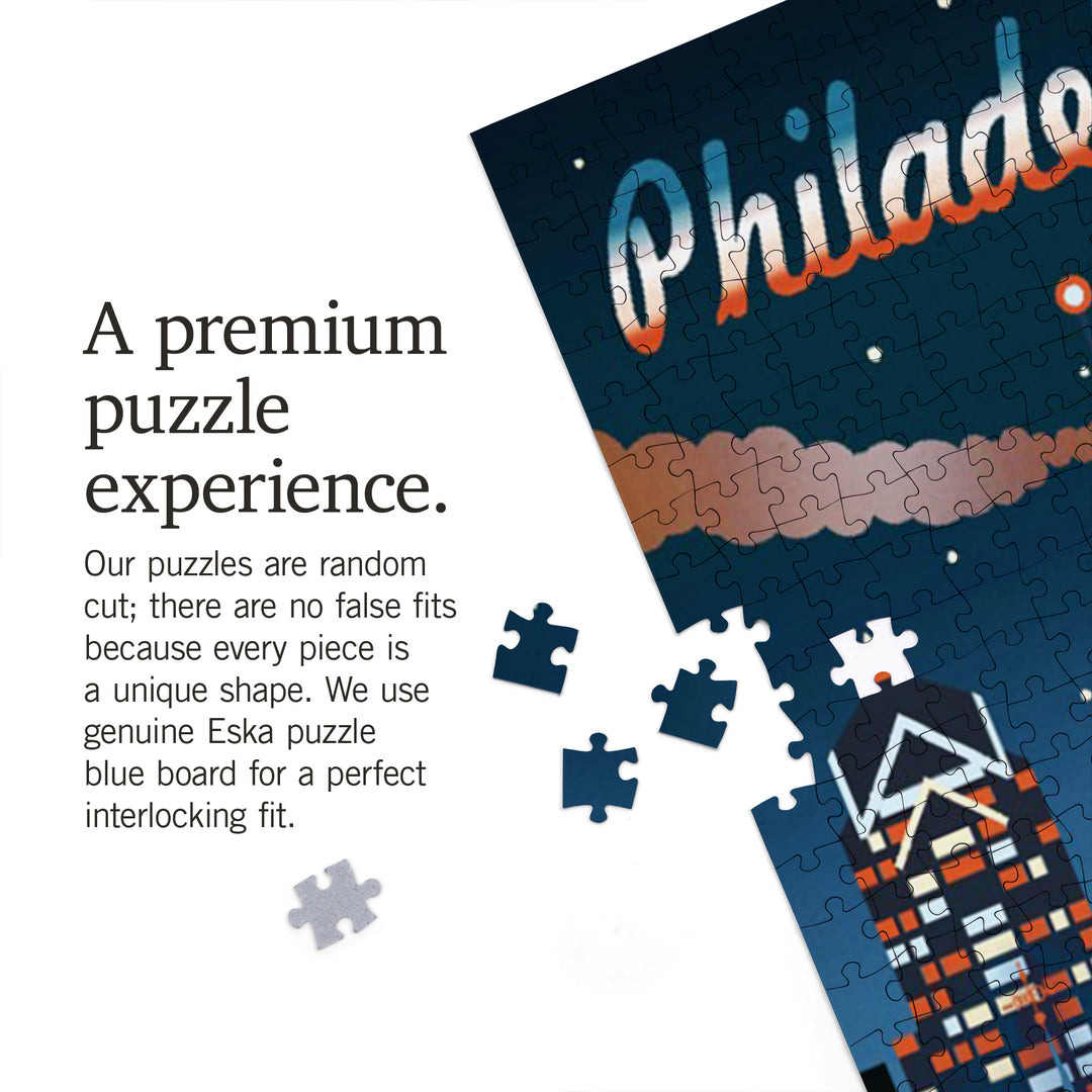 Philadelphia, Retro Skyline Chromatic Series, Jigsaw Puzzle Puzzle Lantern Press 